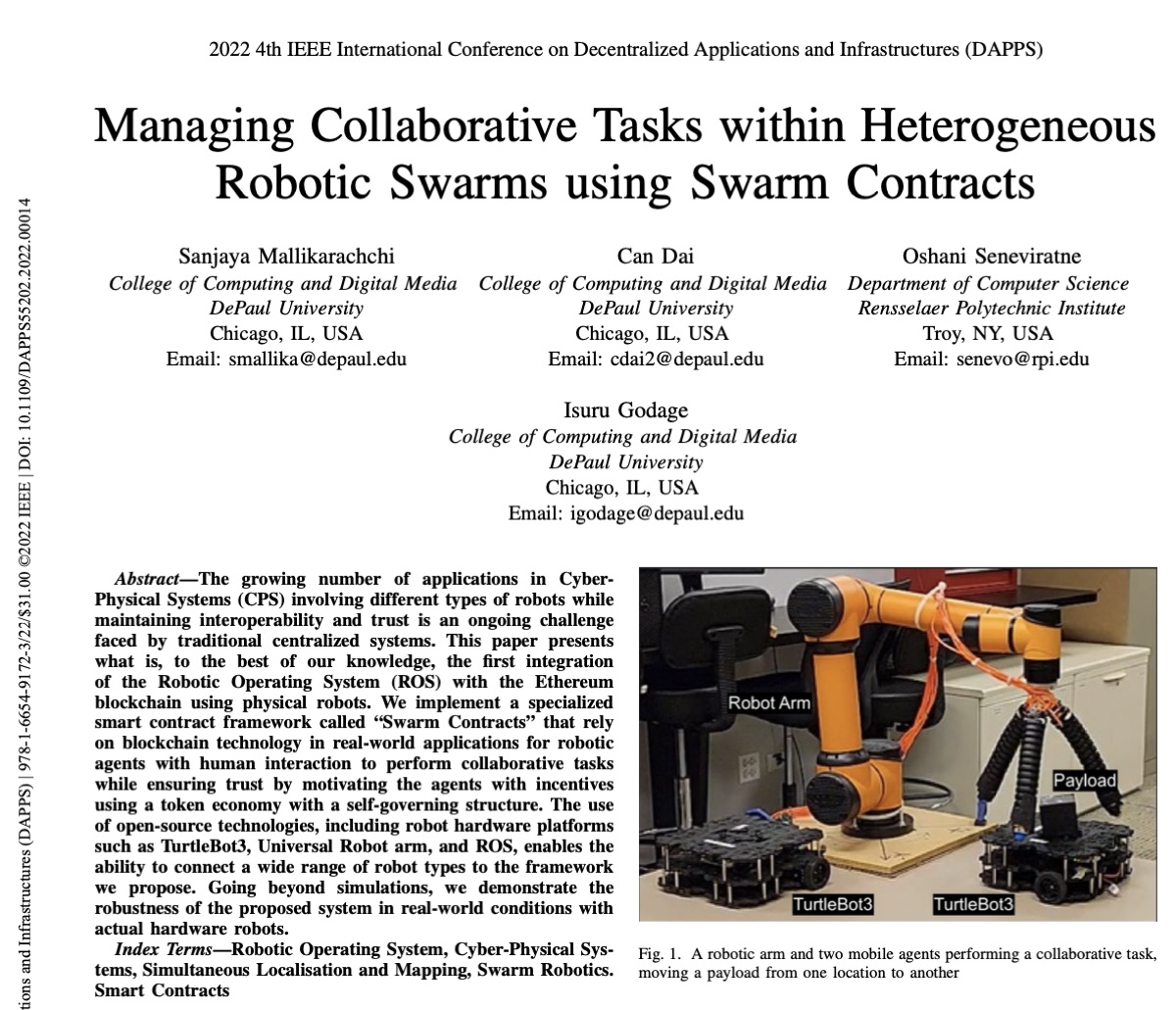 First page of the robotic swarm contracts research paper